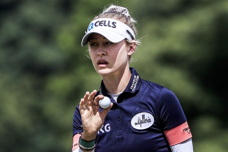 Team USA's Nelly Korda recorded a 2-under par 69 in the third round of the 2020 Summer Games women's golf tournament Friday at Kasumigaseki Country Club in Saitama, Japan. Photo by Tannen Maury/EPA-EFE