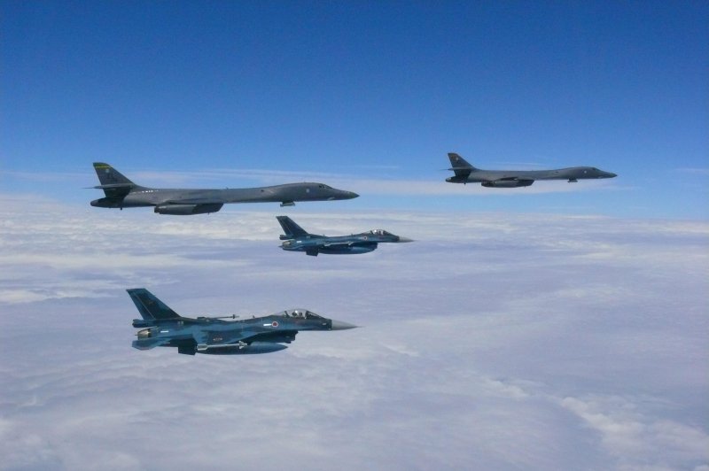 North Korea said it is considering launching missiles in the vicinity of the U.S. territory of Guam after U.S. bombers -- along with Japanese and South Korean aircraft -- flew a mission over the Korean Peninsula on Monday. Photo courtesy the Pacific Air Force