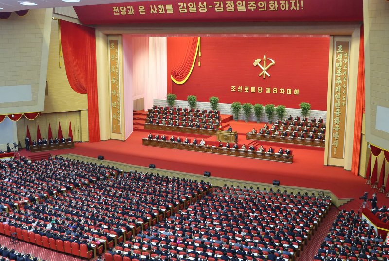 North Korea’s Eighth Party Congress was attended by 7,000 people not wearing masks or practicing social distancing at the April 25 House of Culture in Pyongyang. State media reported on the event Wednesday. Photo by KCNA/EPA-EFE