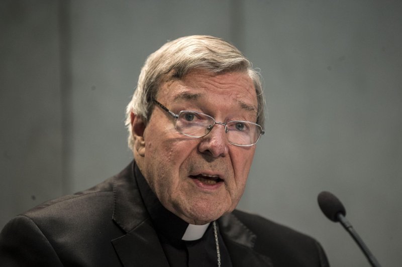 Australian Cardinal George Pell, shown at the Vatican on June 29, 2017, met with Pope Francis Monday for the first time since being released from prison in Australia in April. Photo by Massimo Percossi/EPA