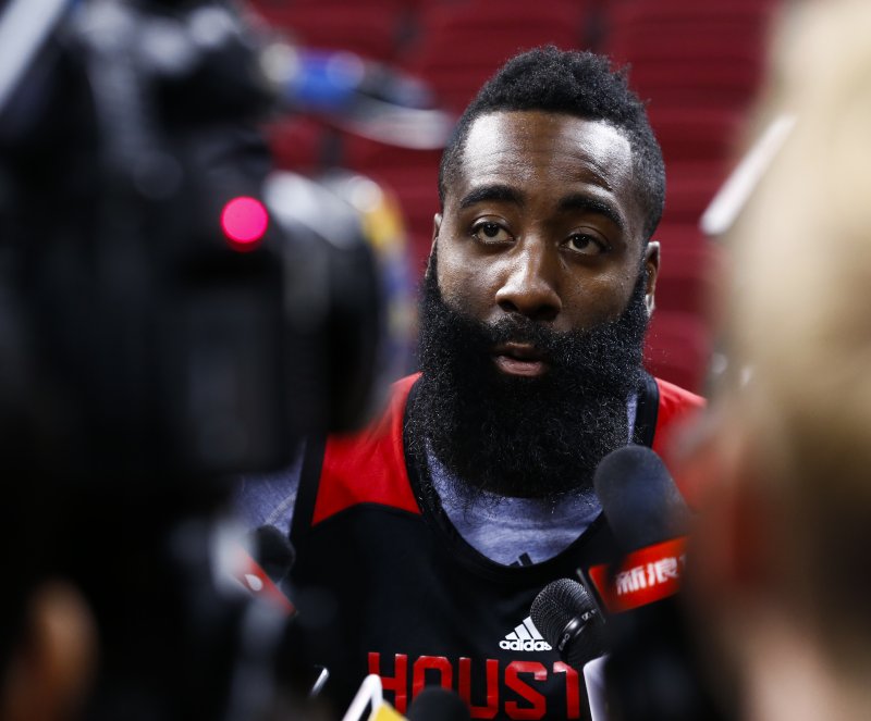 James Harden and the Houston Rockets take on the San Antonio Spurs on Friday. Photo by Rolex dela Pena/EPA