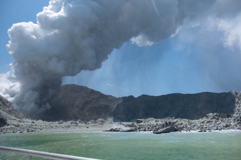 The volcano on White Island erupted at 2:11 p.m. on Monday, generating an ash plume that reached as high as 12,000 feet above the vent.&nbsp;Photo by Michael Schade/EPA-EFE