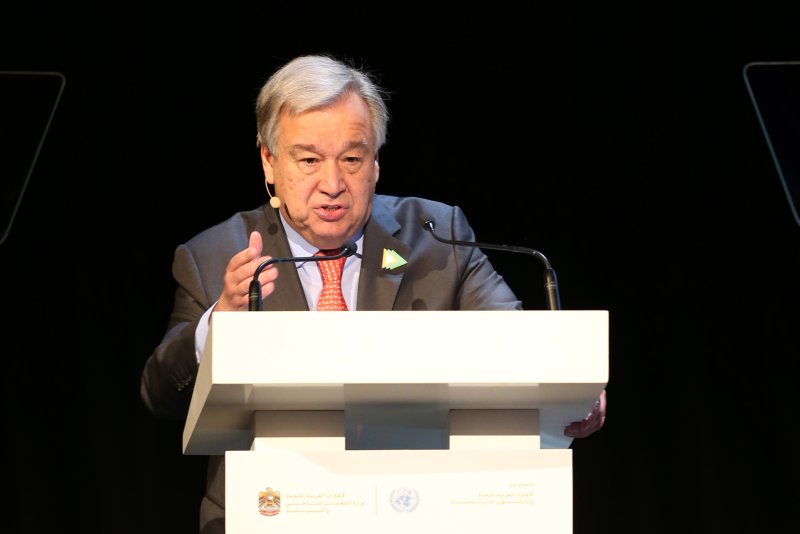 United Nations Secretary-General Antonio Guterres warned of the ongoing threat of climate change during the Abu Dhabi Climate meeting on Sunday. Photo by Ali Haider/EPA