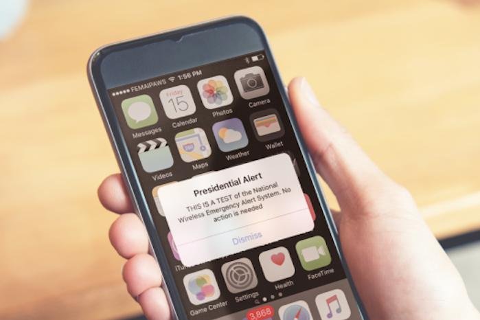 The emergency test sent to wireless phones on Wednesday will read, "THIS IS A TEST of the National Wireless Emergency Alert System. No action is needed." Photo courtesy FEMA