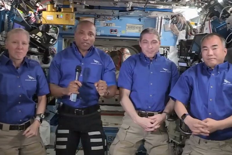 NASA’s SpaceX Crew-1 astronauts talk about their Crew-1 mission to the International Space Station on Monday as they prepare to depart: NASA's Shannon Walker (L to R), Victor Glover and Michael Hopkins, and Soichi Noguchi of the Japan Aerospace Exploration Agency. Image courtesy of NASA