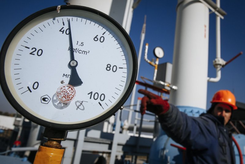 A gas pressure gauge is seen at a natural gas facility in Mryn village not far from Kiev, Ukraine. Cash-strapped Ukraine has been heavily dependent on energy from Russia and is also a key transit country for gas to Western Europe. File Photo by Roman Pilipey/EPA-EFE