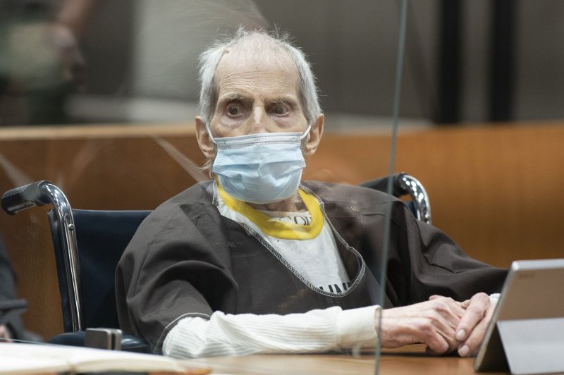 Robert Durst appears in court for his sentencing at the Inglewood Courthouse in Inglewood, California, USA, 14 October 2021. Durst was sentenced to life without possibility of parole for the killing of Susan Berman. His lawyer now says he's contracted COVID-19 and is on a ventilator. Photo by Myung J. Chun/UPI