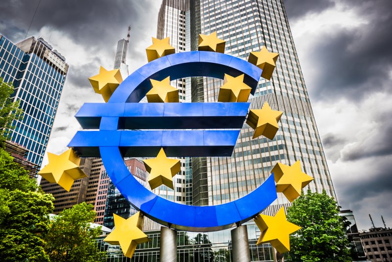 Euro sign at European Central Bank headquarters in Frankfurt, Germany. File Photo by canadastock/Shutterstock