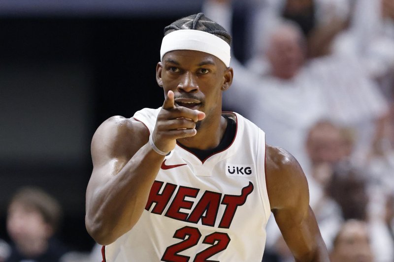 Star forward Jimmy Butler and the Miami Heat will meet the Denver Nuggets in Game 1 of the NBA Finals on Thursday in Denver. Photo by Rhona Wise/EPA-EFE