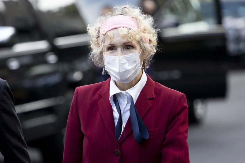 E. Jean Carroll arrives at a federal court in Manhattan to attend a hearing for her defamation suit against former President Donald J. Trump in New York in October 2020. File Photo by Justin Lane/EPA-EFE
