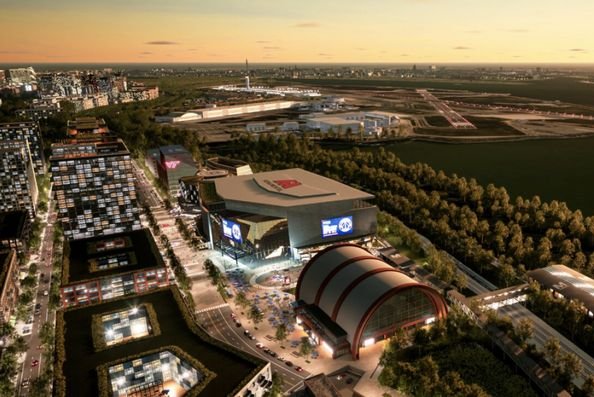 Rendering of Monumental Sports &amp; Entertainment's planned sports campus in Alexandria, Va., that would include an arena for the Washington Wizards and Washington Capitals. Illustration courtesy of JBG Smith