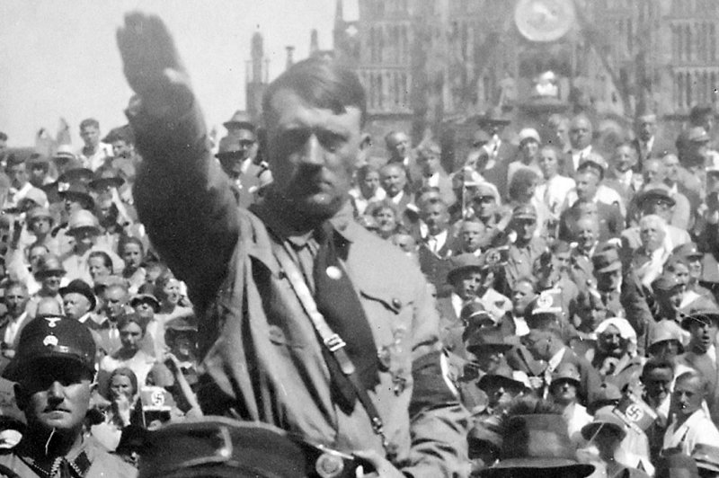 Adolf Hitler attending a Nazi party rally in Nuremberg, Germany, circa 1928. Austria is reportedly pushing to seize the birthplace of the former Nazi leader in order to discourage Neo-Nazis from using it as a rally piont. File Photo by NARA/UPI