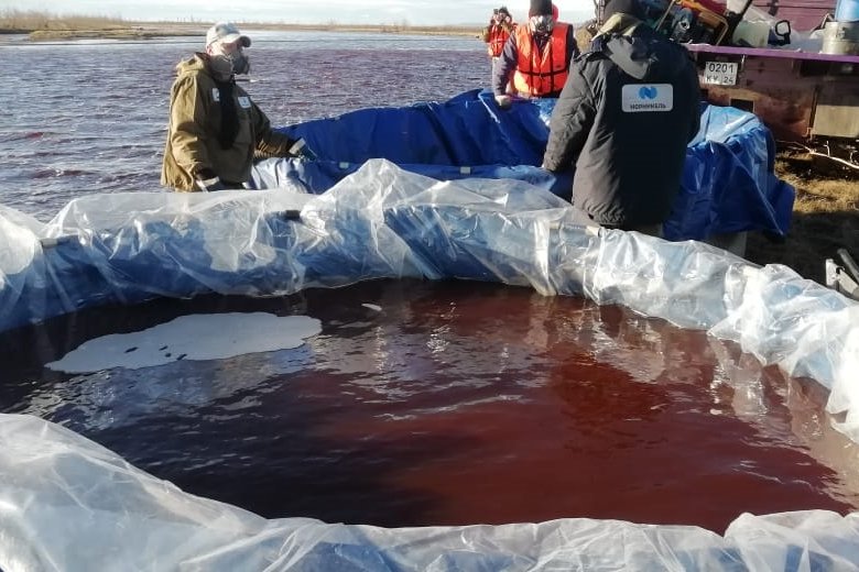 Russian President Vladimir Putin declared a state of emergency in Siberia after a fuel tank from a power plant leaked 20,000 tons of diesel fuel into the Ambarnaya River. Photo by Russian Marine Rescue Service/EPA-EFE
