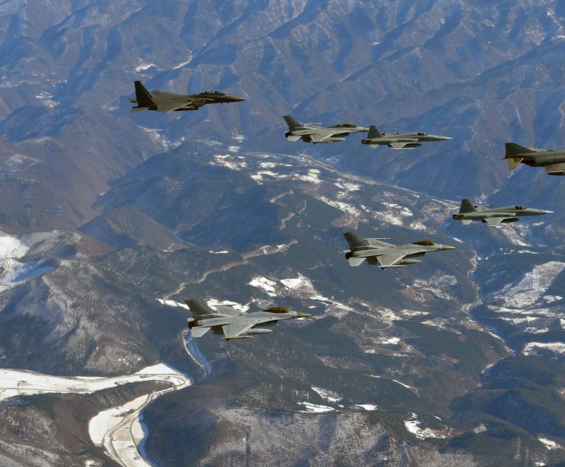 Fighter jets participate in aerial drill "Soaring Eagle," a large-scale exercise held twice a year solely by the South Korean air force. A South Korean air force officer proposed beheading operations against North Korean leadership is at the center of a defense plan in the case of a North Korea attack. Photo courtesy of Yonhap