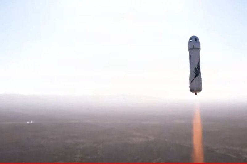 The NS-18 mission is seen after liftoff from west Texas on, carrying actor William Shatner and three others. File Photo courtesy of Blue Origin