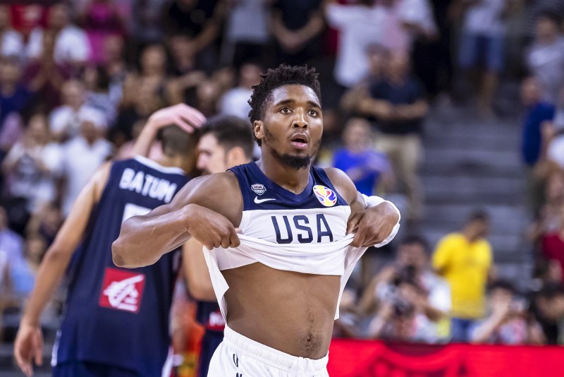 Team USA star Donovan Mitchell scored a game-high 29 points during a loss to France Wednesday in Dongguan, China. Photo by Alex Plavevski/EPA-EFE