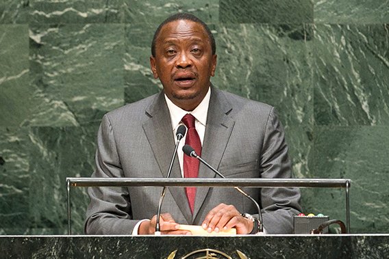Kenyan President Uhuru Kenyatta addresses the United Nations in 2014. Tuesday, Kenyatta vowed to build a special prison to house violent extremists, segregating them from the rest of the country's prison population. UPI/UN Photo/Cia Pak