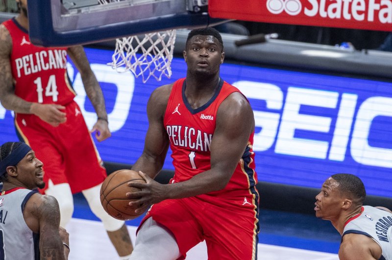 New Orleans Pelicans forward Zion Williamson says he feels "fine" after he sustained an ankle injury Wednesday in Miami. Photo by Shawn Thew/EPA-EFE