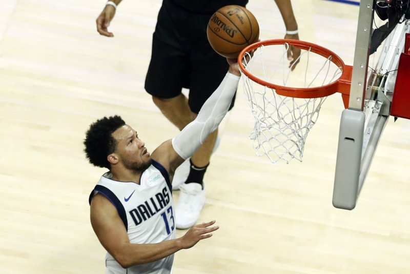Dallas Mavericks guard Jalen Brunson made 15 of 25 field goal attempts and totaled 41 points in a playoff win over the Utah Jazz on Monday in Dallas. Photo by Etienne Laurent/EPA-EFE