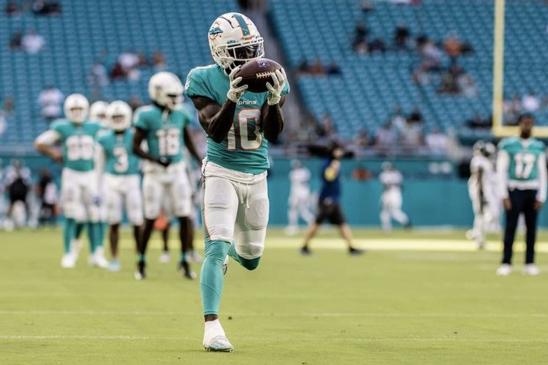 Wide receiver Tyreek Hill caught two passes in a Miami Dolphins preseason win over the Philadelphia Eagles on Saturday at Hard Rock Stadium in Miami Gardens, Fla. Photo courtesy of the Miami Dolphins
