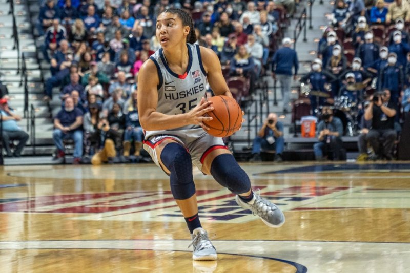 UConn's Azzi Fudd scored 16 points to help the Huskies beat UCF in the second round of the 2022 NCAA Division I women's basketball tournament. Photo by Meg Kelly/UConn Athletics