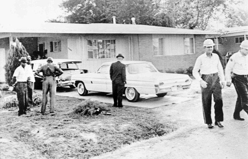 Police investigate the home of Medgar Evers, field secretary for the NAACP, who was shot to death by a sniper early June 12, 1963, outside his home in Jackson, Miss. On February 5, 1994, white supremacist Byron De La Beckwith was convicted of the 1963 killing of Mississippi civil rights leader Medgar Evers. UPI File Photo